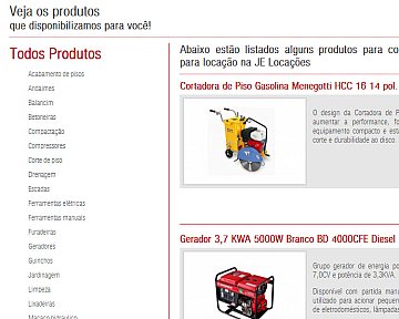 Criação e desenvolvimento de site para JE Locações