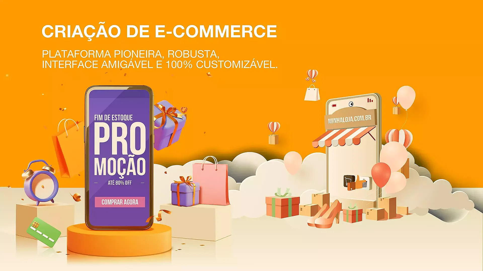 Criação de e-commerce - Plataforma pioneira, robusta, interface amigável e 100% customizável.